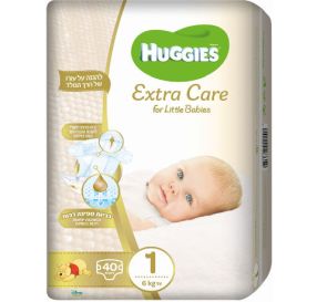 Huggies Extra Care for Little Babies חיתולים אקסטרה קר שלב 1 - 40 יח&#39;